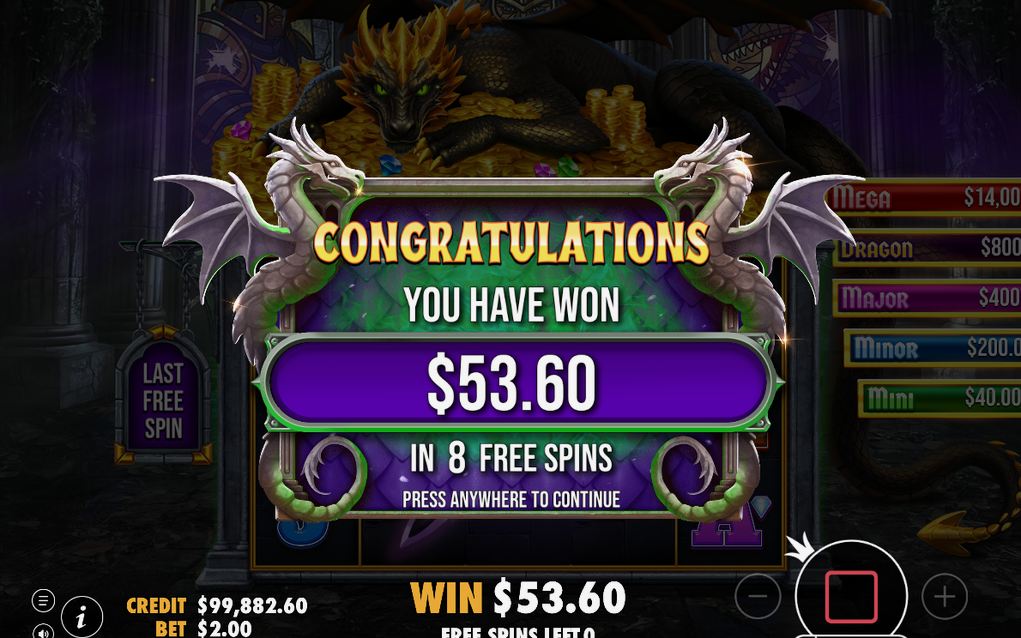 Win screen showing a line payout on the grid